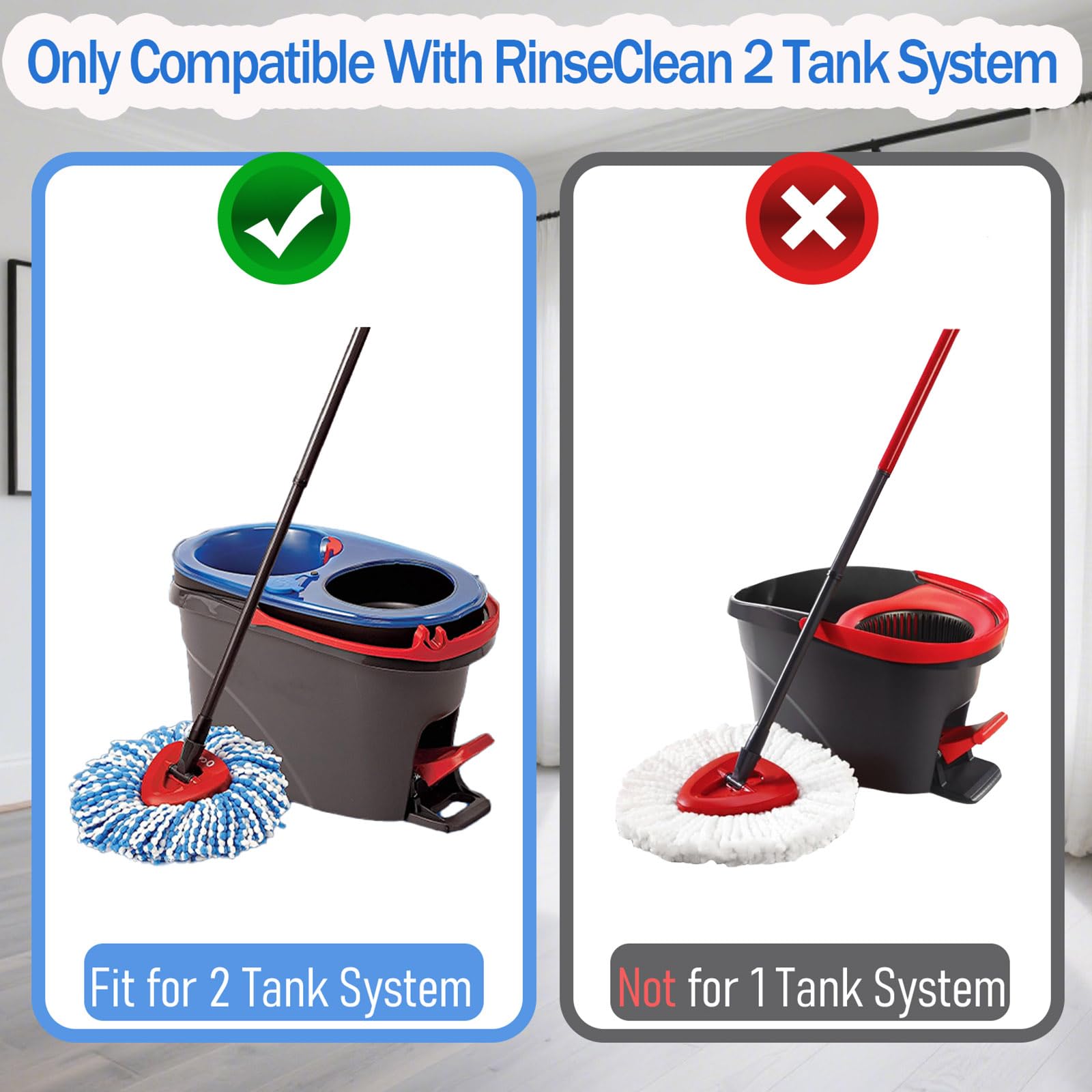 7-Pack Mop Replace Heads Compatible for O Ceda, Spin Mop Refill Head Replacement for RinseClean 2-Tank System - Fluffy Microfiber, Machine Washable