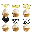 18pcs Black Gold Glitter Dessert Cupcake Pick for Straight Outta 2000 Cheer to 26 Years Old Theme Decor Supplies Happy 26th Birthday Party Decoration