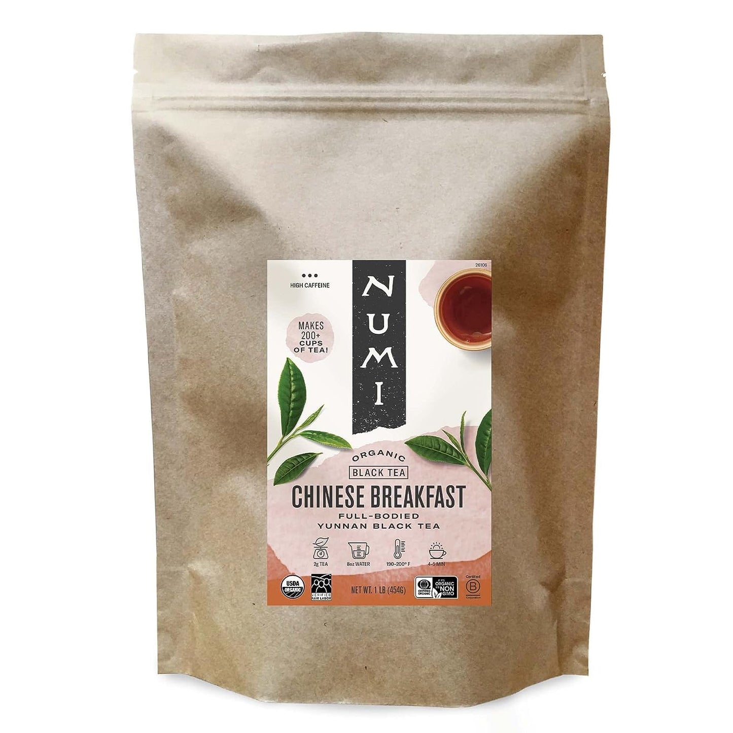Numi Organic Tea Chinese Breakfast, 16 Ounce Pouch (Pack of 6) Loose Leaf Yunnan Black Tea, 200+ Cups Per Bag, Packaging May Vary