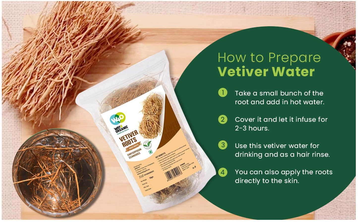 Vetiver Root/Dried Khus-Khus/Vetiveria Zizanioides (50 Grams), Young Roots Not Aged Matured Roots, Natural Herbal Coolant - Way4Organic (1 Pack)
