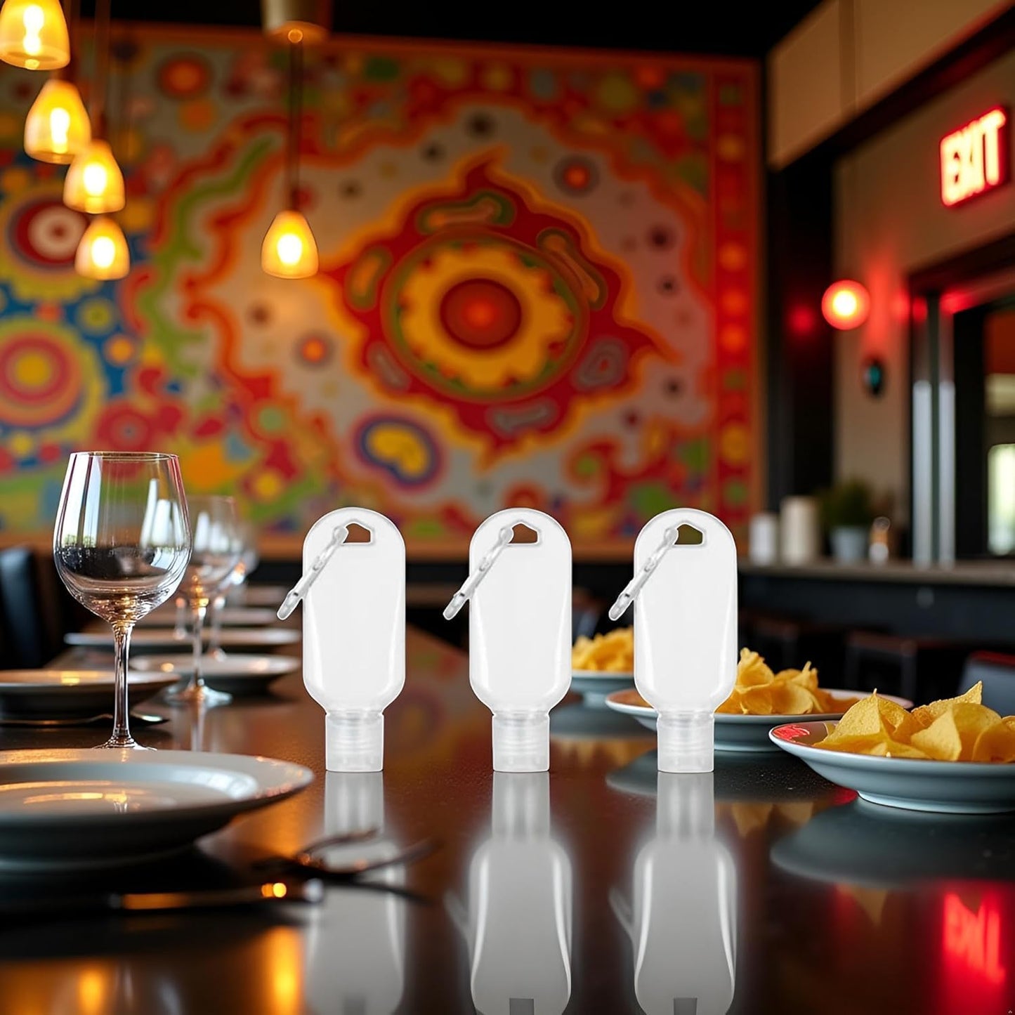 4 Pcs Portable Hot Sauce Keychain Bottles - Mini Ketchup Containers for On-The-Go - Mini Hot Sauce Bottles, Refillable Travel Size, 2oz/50ml,Sauces