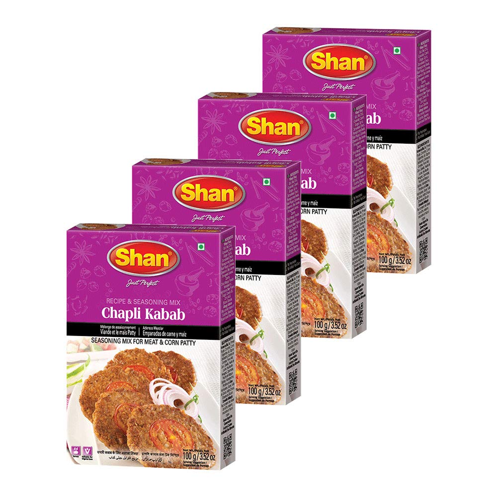 Shan Chapli Kabab Recipe and Seasoning Mix 3.52 oz (100g) - Spice Powder for Traditional Meat & Corn Patty - Suitable for Vegetarians - Airtight Bag