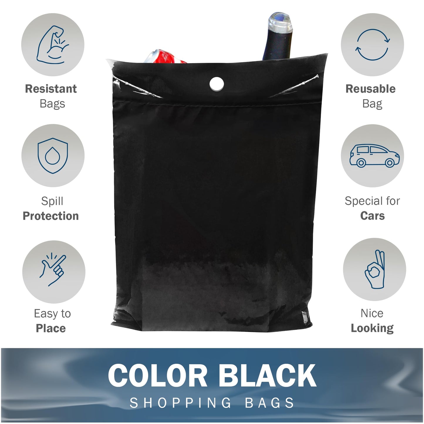9x12 Black Disposable Car Trash Bags, Leak-proof, Small Size, 50 Pack, 2 Mil Thick, with Die-Cut Handles by PPB