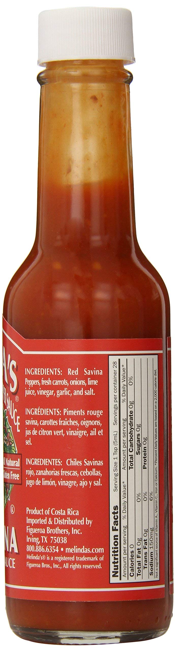 Melinda’s Red Savina Pepper Hot Sauce - Craft Extra Spicy Habanero Hot Sauce - Made with Fresh Ingredients, Red Savina Peppers, Vinegar, Carrot, Onion