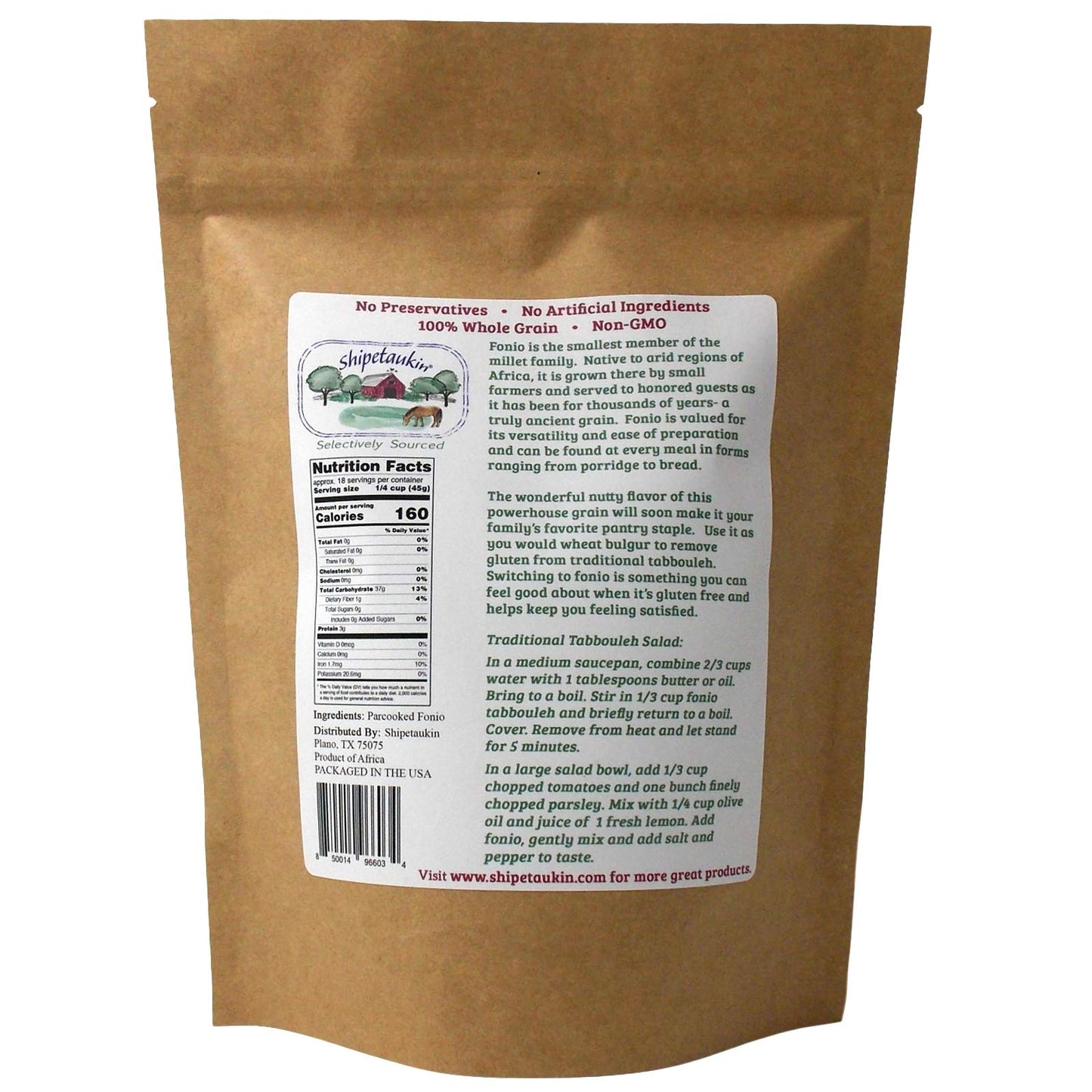 Shipetaukin Fonio for Tabbouleh - Gluten Free - Vegan - Non GMO - Fonio African Supergrain - Substitute for Bulgur (28 Ounces)
