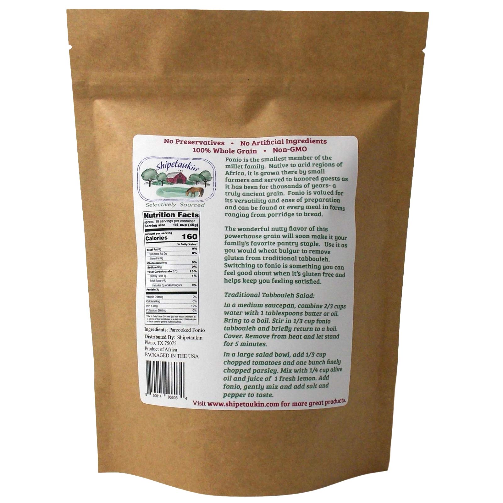 Shipetaukin Fonio for Tabbouleh - Gluten Free - Vegan - Non GMO - Fonio African Supergrain - Substitute for Bulgur (28 Ounces)