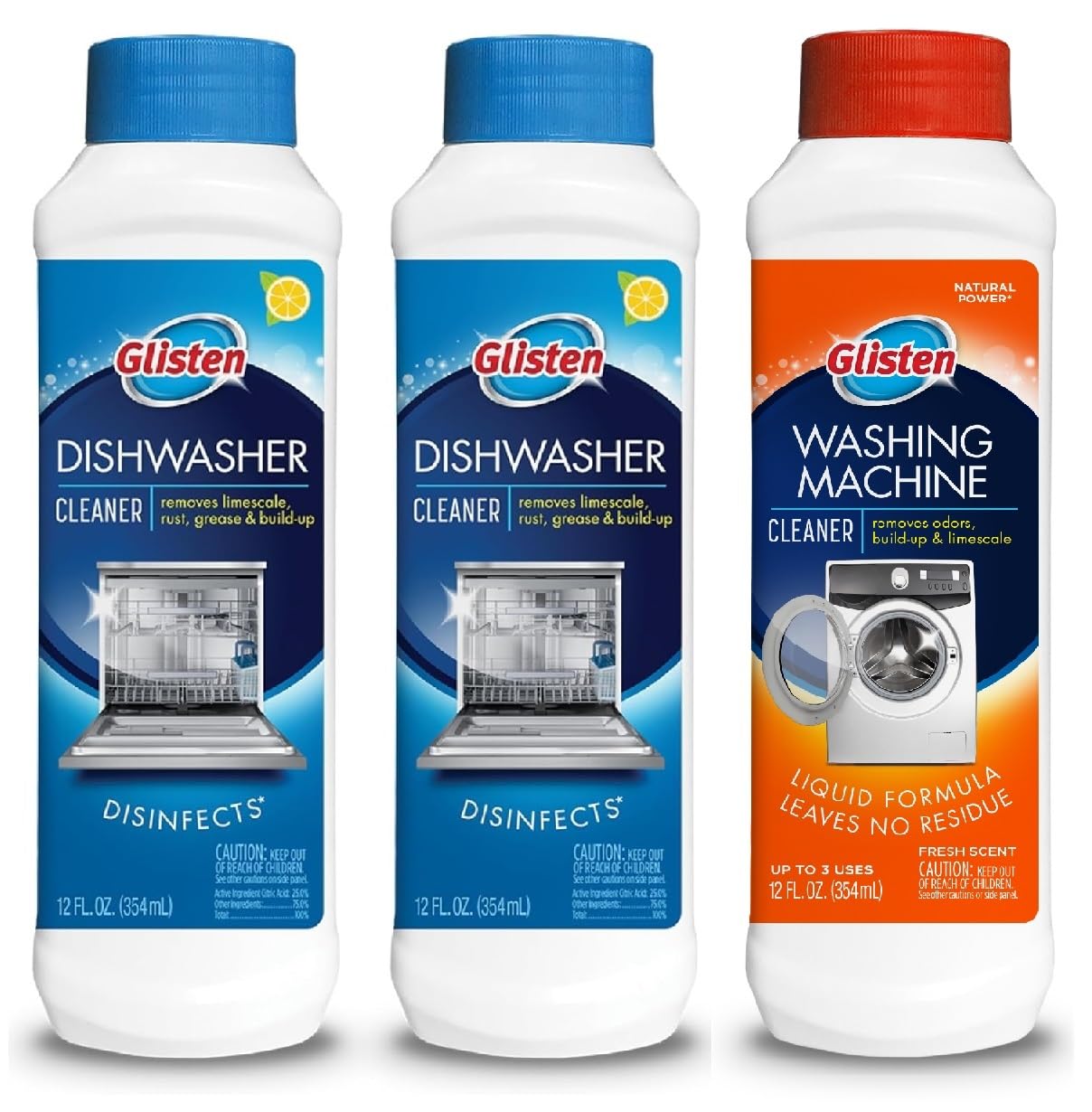 Glisten Dishwasher Magic Machine Cleaner and Disinfectant 2-Pack and Washer Magic Washing Machine Cleaner