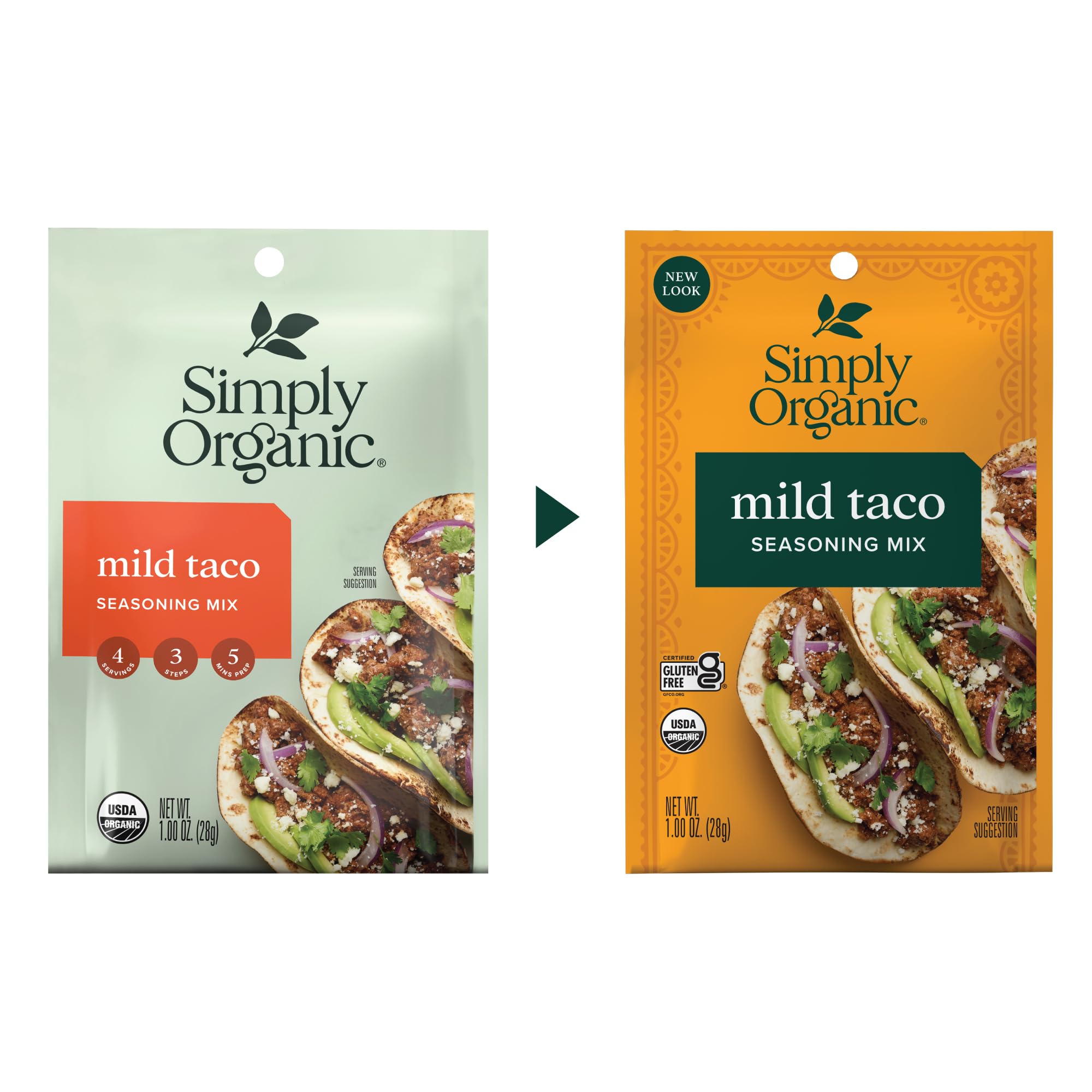 Simply Organic Mild Taco Seasoning Mix, Gluten Free, Certified Organic, Kosher, Vegetarian, Pure Flavor for Tacos, Stir-Fries, Mexican Dishes