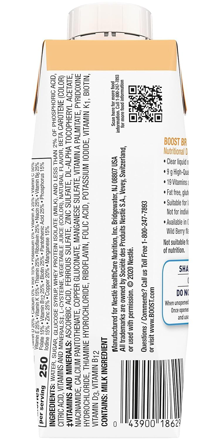 Boost Breeze Nutritional Drink, Ready to Drink Nutrition Beverage, Clear Liquid Nutrition Drink, Fat Free Nutritional Drink, High Protein Nutrition