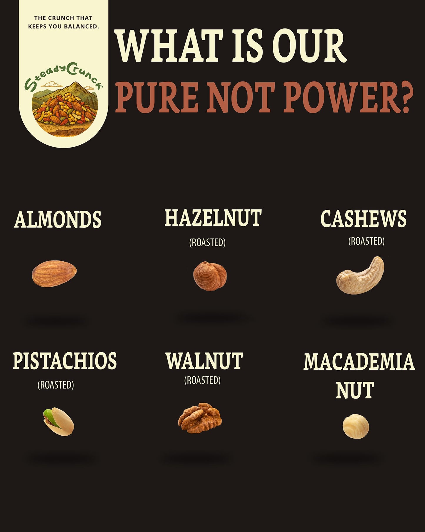 SteadyCrunch Pure Nut Power Mixed Nuts - High Protein, Keto Snacks & Low Carb Nut Mix - Non-GMO, Gluten Free & Sugar Free - Pistachios, Almonds