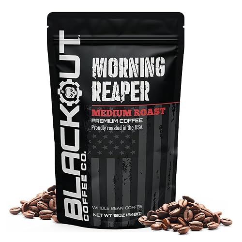 Blackout Coffee Morning Reaper Whole Bean Coffee - Medium Roast, Bold & Smooth Flavor, Non-Bitter - Freshly Roasted 12oz Bag.