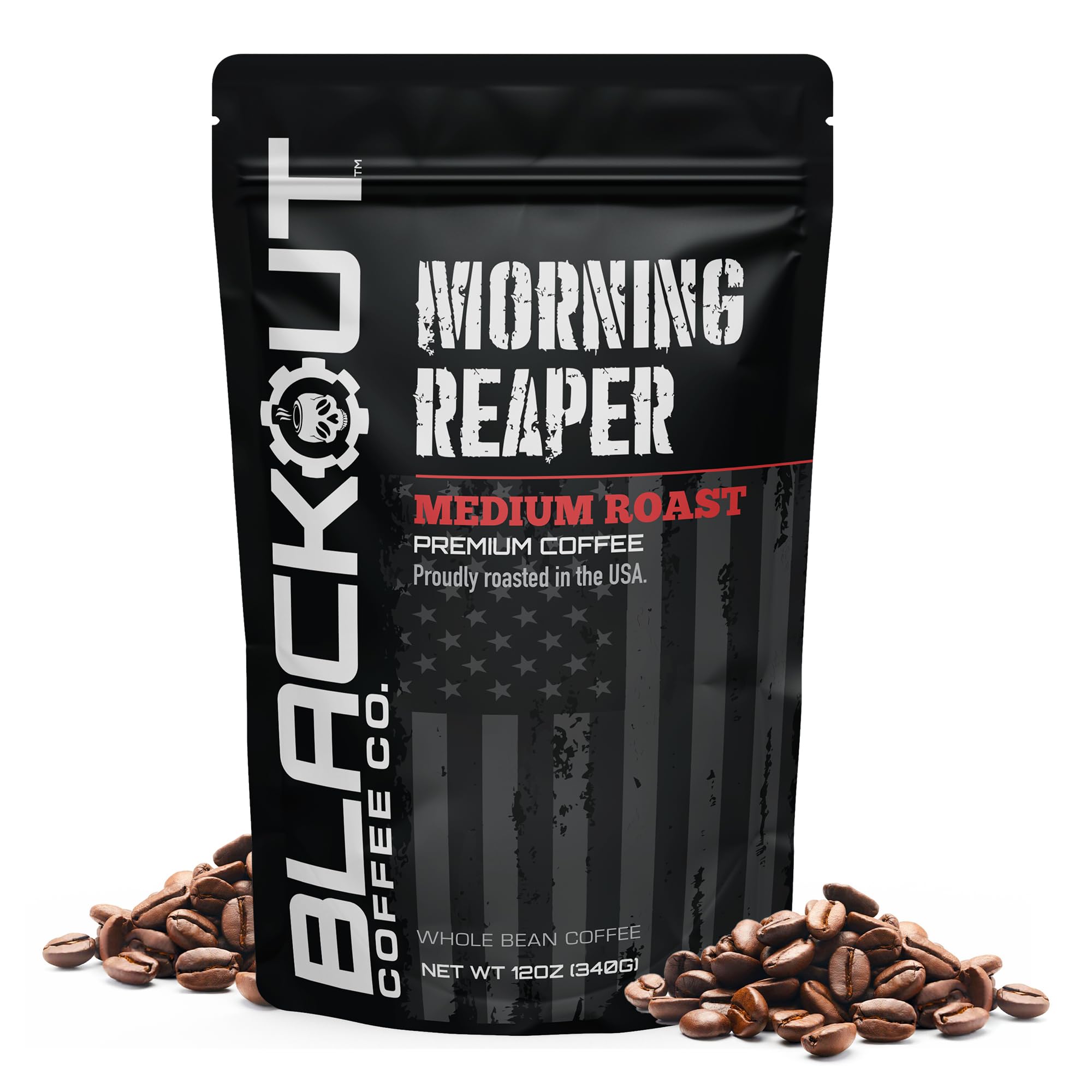 Blackout Coffee Morning Reaper Whole Bean Coffee - Medium Roast, Bold & Smooth Flavor, Non-Bitter - Freshly Roasted 12oz Bag.