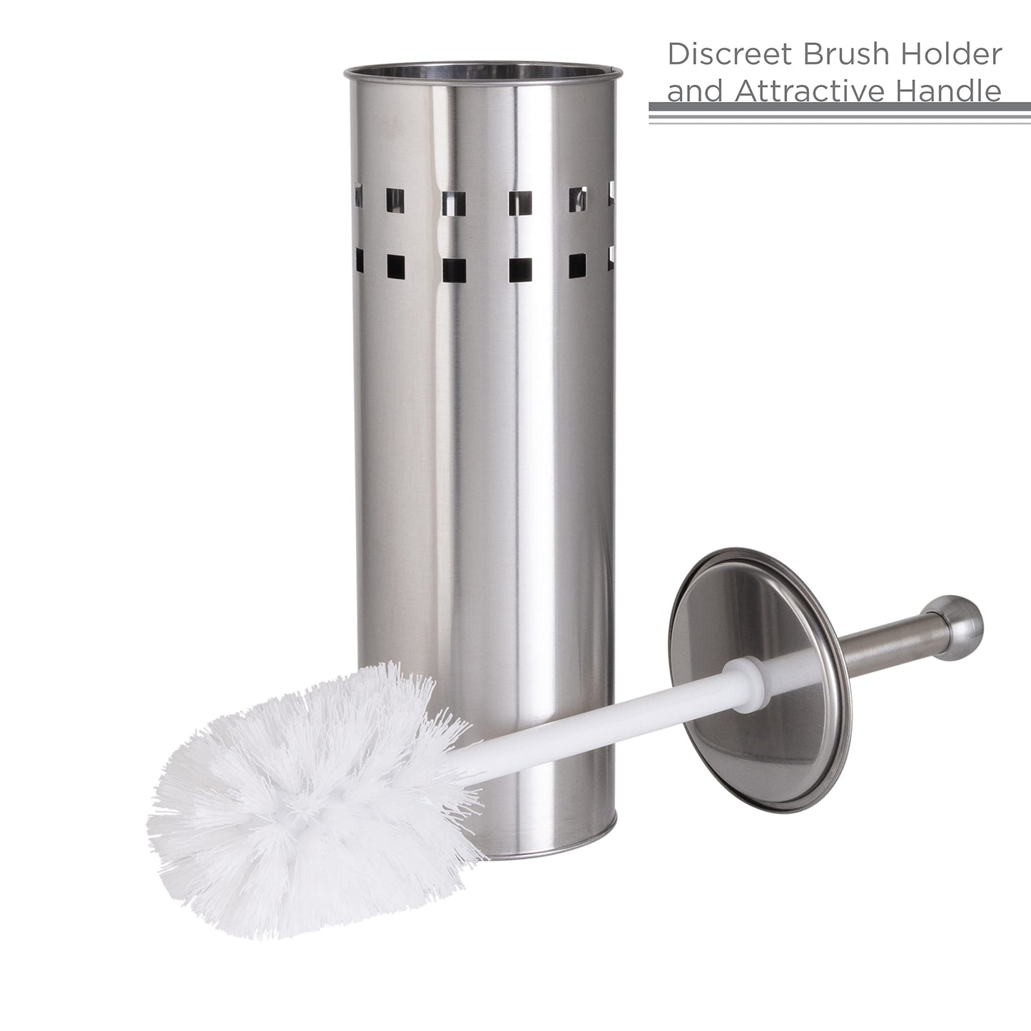 Bath Bliss Toilet Brush & Holder Set, Dimensions: 3.75" Rd x 15", Stainless Steel, Bathroom, Rust Resistant, Easy Storage, Easy Cleaning, Sliver,