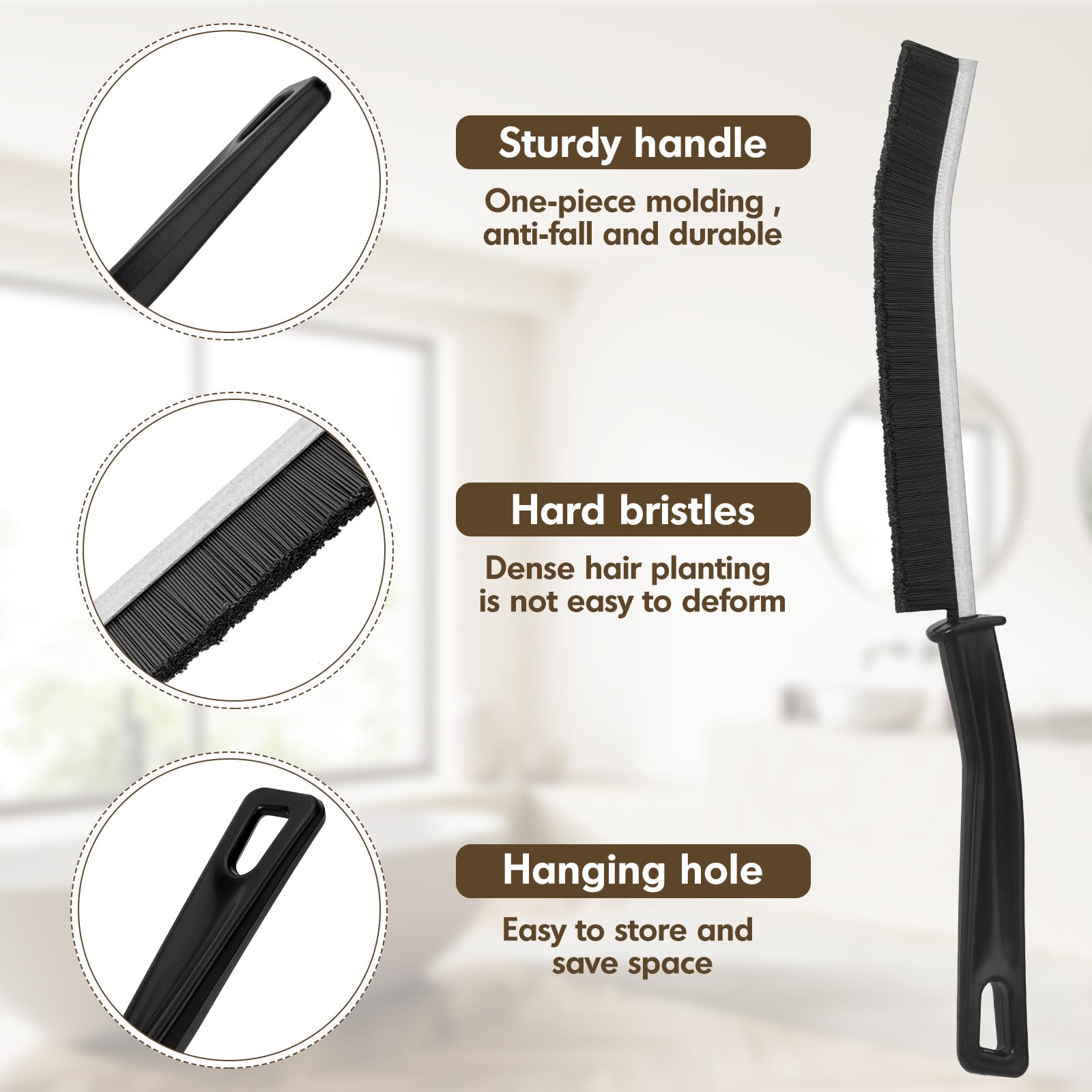 3P Crevice Cleaning Brush Hard Bristle Crevice Grout Cleaner Brush Thin Brush Gap Grout Cleaner for for Household Use, Bathroom, Kitchen