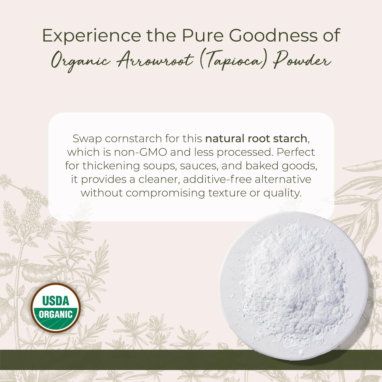 Starwest Botanicals Arrowroot Tapioca Powder Organic - Gluten Free Thickener for Cooking & Baking, Root Starch, Certified Kosher, Non-GMO - Bulk 1 lb