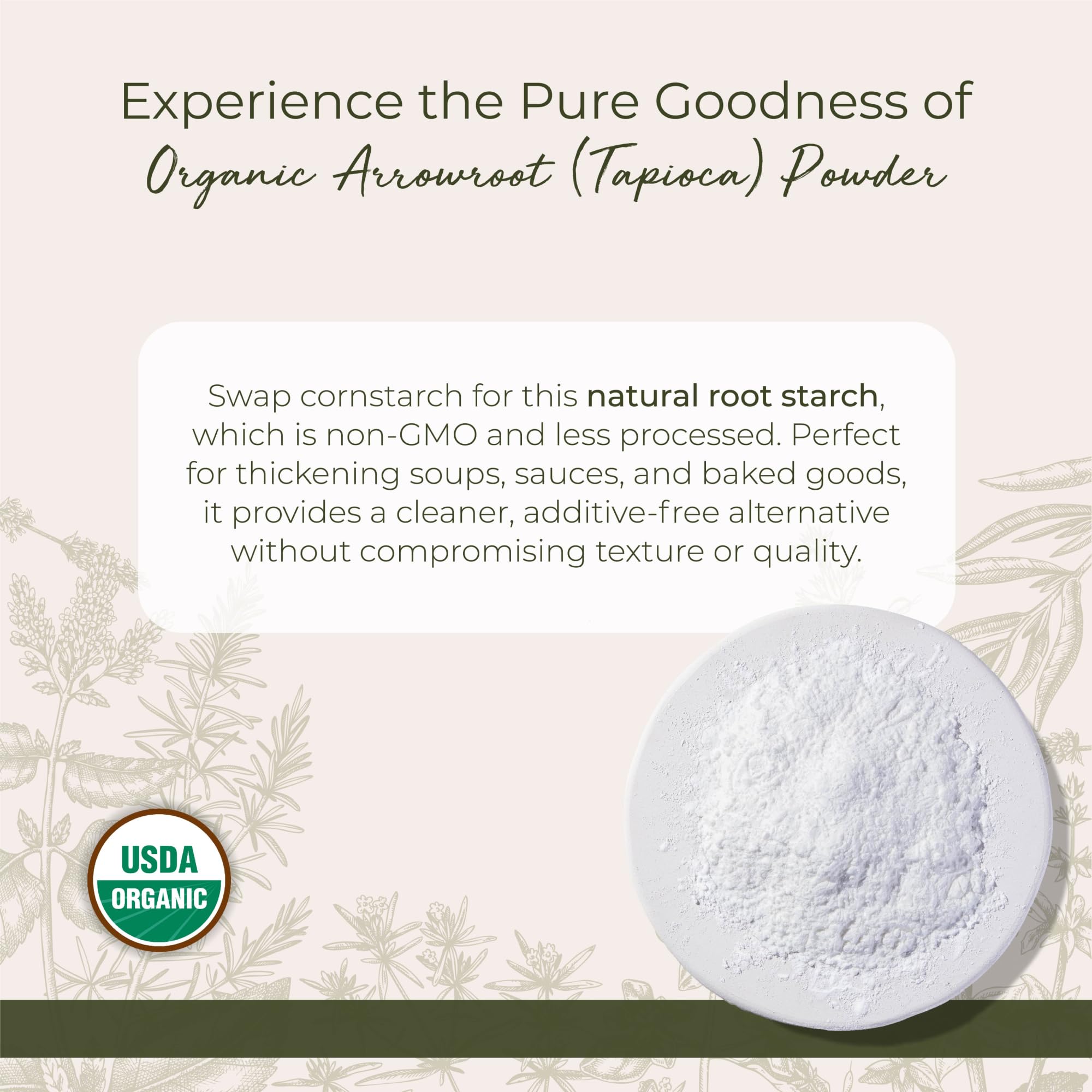 Starwest Botanicals Arrowroot Tapioca Powder Organic - Gluten Free Thickener for Cooking & Baking, Root Starch, Certified Kosher, Non-GMO - Bulk 1 lb