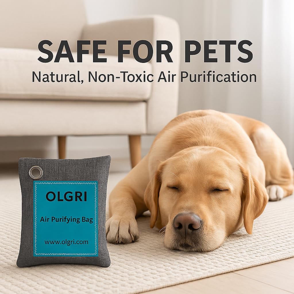 Charcoal Air Purifier Bags by OLGRI - Natural Odor Absorber for Cars, Bathrooms, Closets, Shoes & Pets - 4-Pack Bamboo Deodorizer with Activated