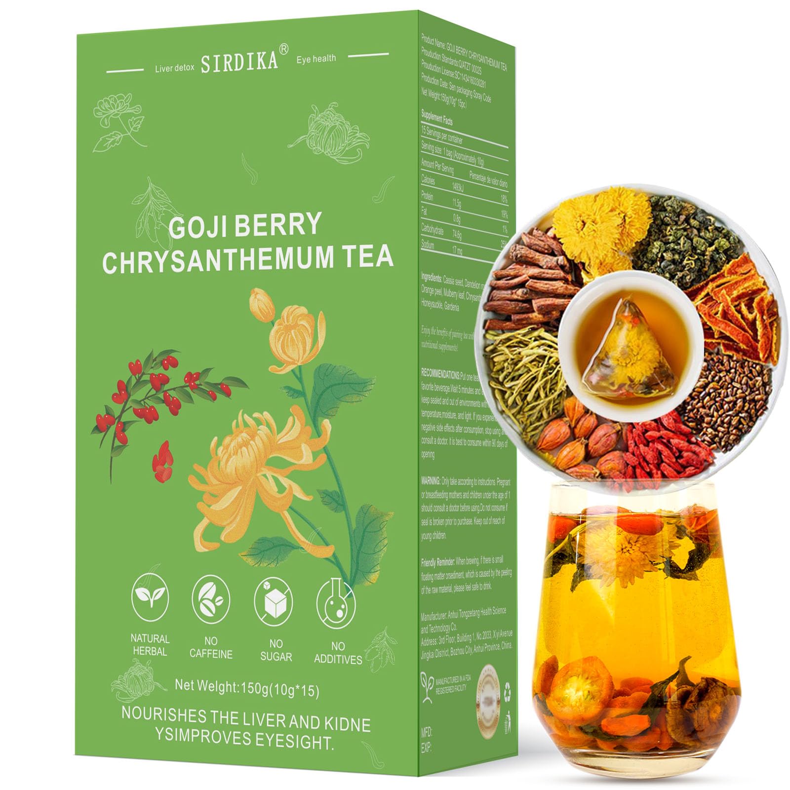 Goji Berry Chrysanthemum Tea for Liver Health, Dandelion Wolfberry Tea Bags, 8 Excellent Raw Material Formulas, Liver Cleanse & Detox Herbal Tea Bags
