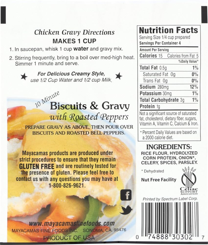 Mayacamas Gluten Free & Vegetarian Chicken Gravy (Pack of 4) .70 oz Packets