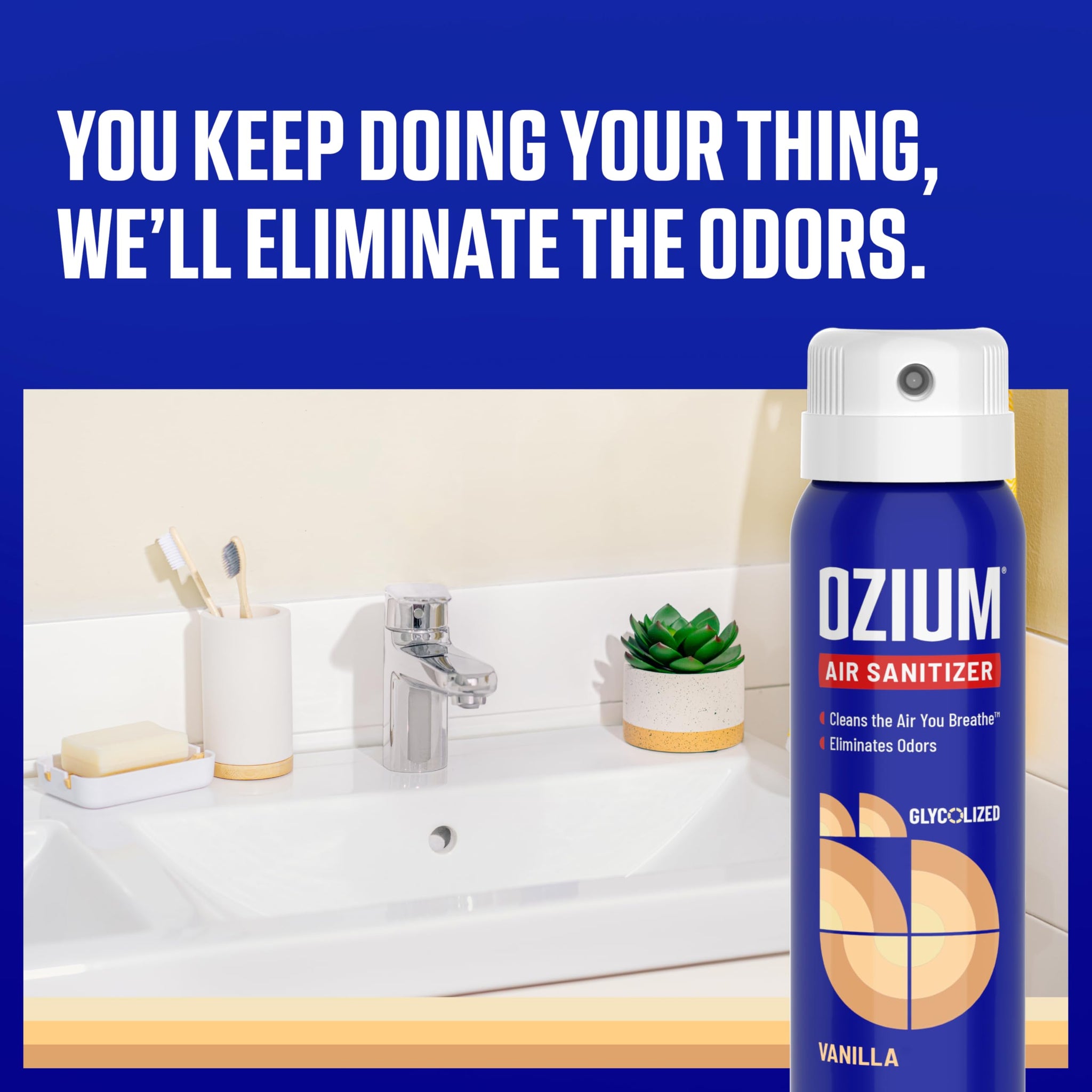 Ozium 3.5 Oz. Air Sanitizer & Odor Eliminator for Homes, Cars, Offices and More, Vanilla Scent, 2 Pack
