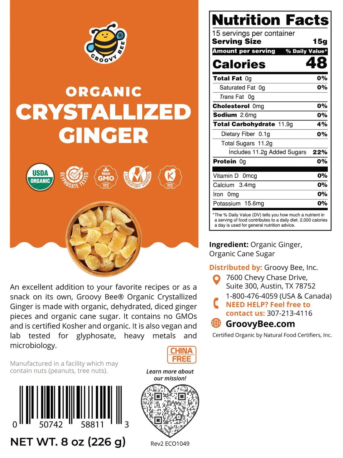 Groovy Bee® Organic Crystallized Ginger 8 oz (226 g)