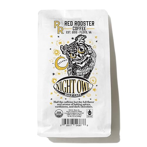 Red Rooster Coffee, Organic Night Owl Half-Caff Coffee - Medium Roast Whole Bean - Notes of Cocoa Nib & Baking Spice - 2LB- USDA Organic, Fair Trade