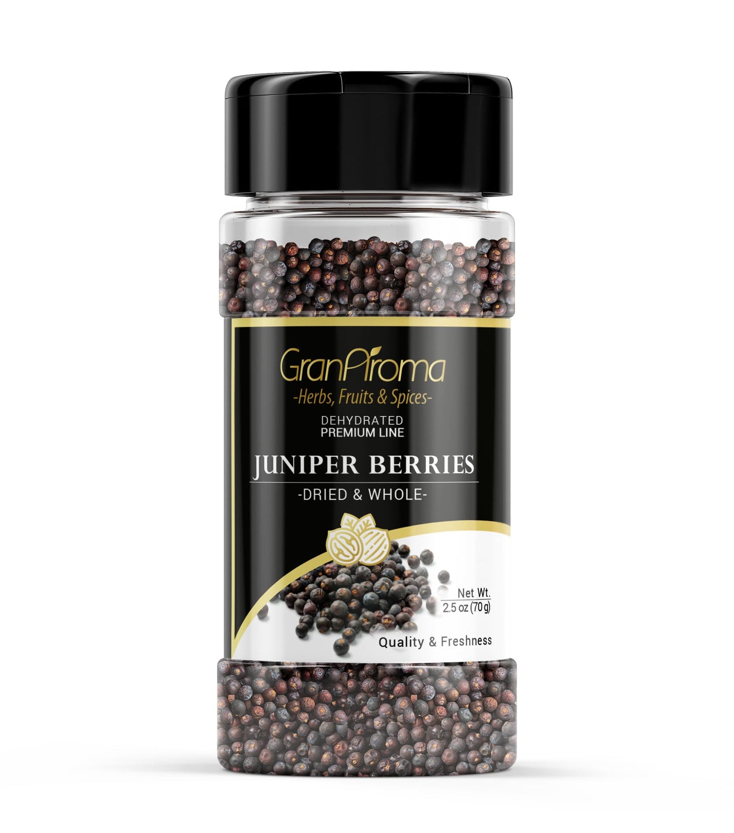 GranAroma Juniper Berries, Whole & Dried, Herbaceous Flavor, Cooking Spice (2.5 Ounce)