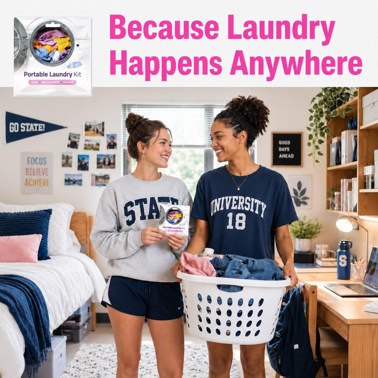Portable Laundry Kit - Travel Clothes Cleaning Essentials with Liquid Detergent, Stain Remover Wipe, Dryer Sheet & Laundry Bag - Bulk Supply