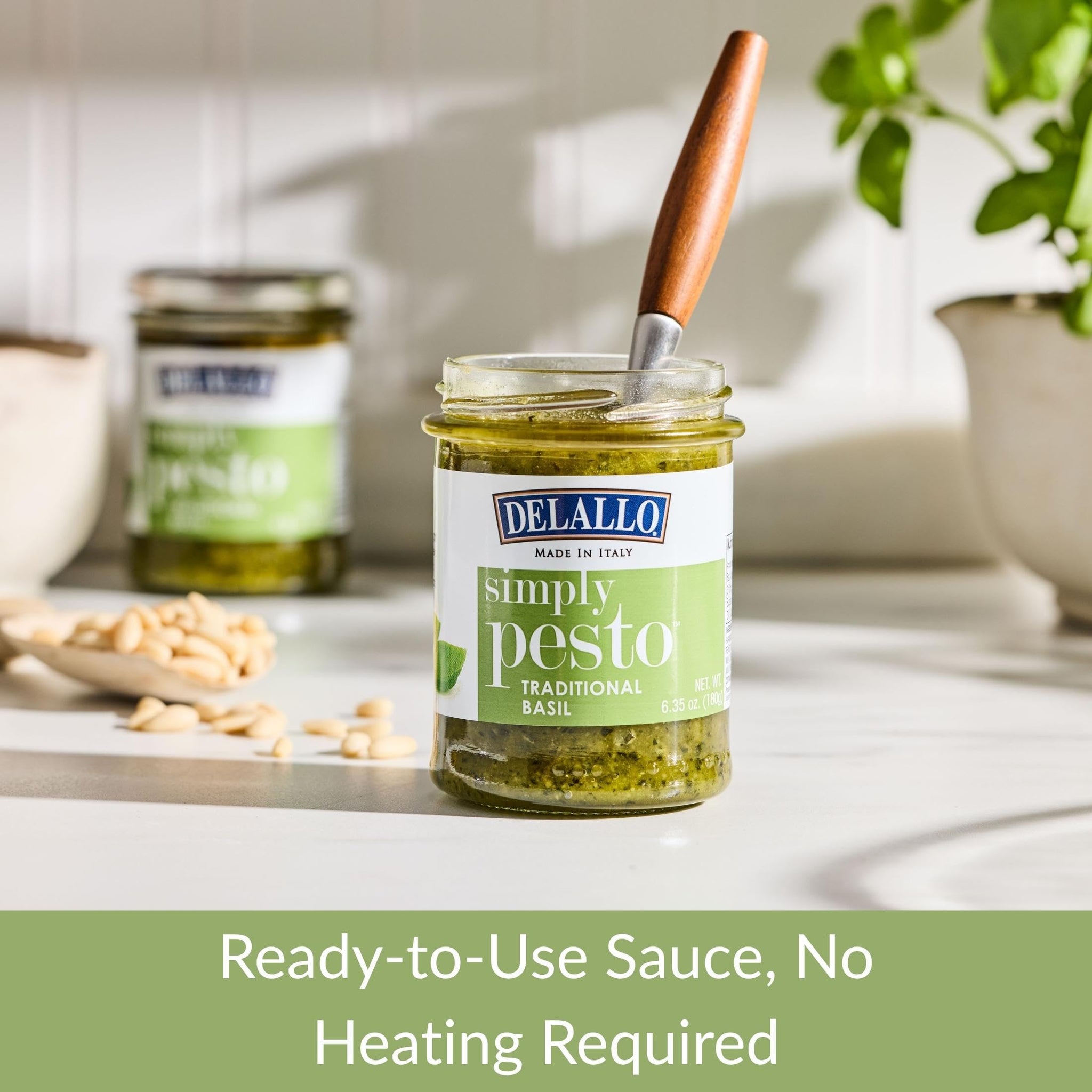 DeLallo Traditional Basil Pesto, Made in Italy, Gourmet Spread, Ready to Use Pasta Sauce, Made with Fresh Ligurian Basil, Olive Oil, Pine Nuts,
