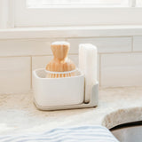 Full Circle Bubble Up Combo - Family Safe, Formaldehyde-Free - Gray Ceramic Soap Dish with Plant-Based Sponge & Bamboo Dish Brush - Versatile Kitchen