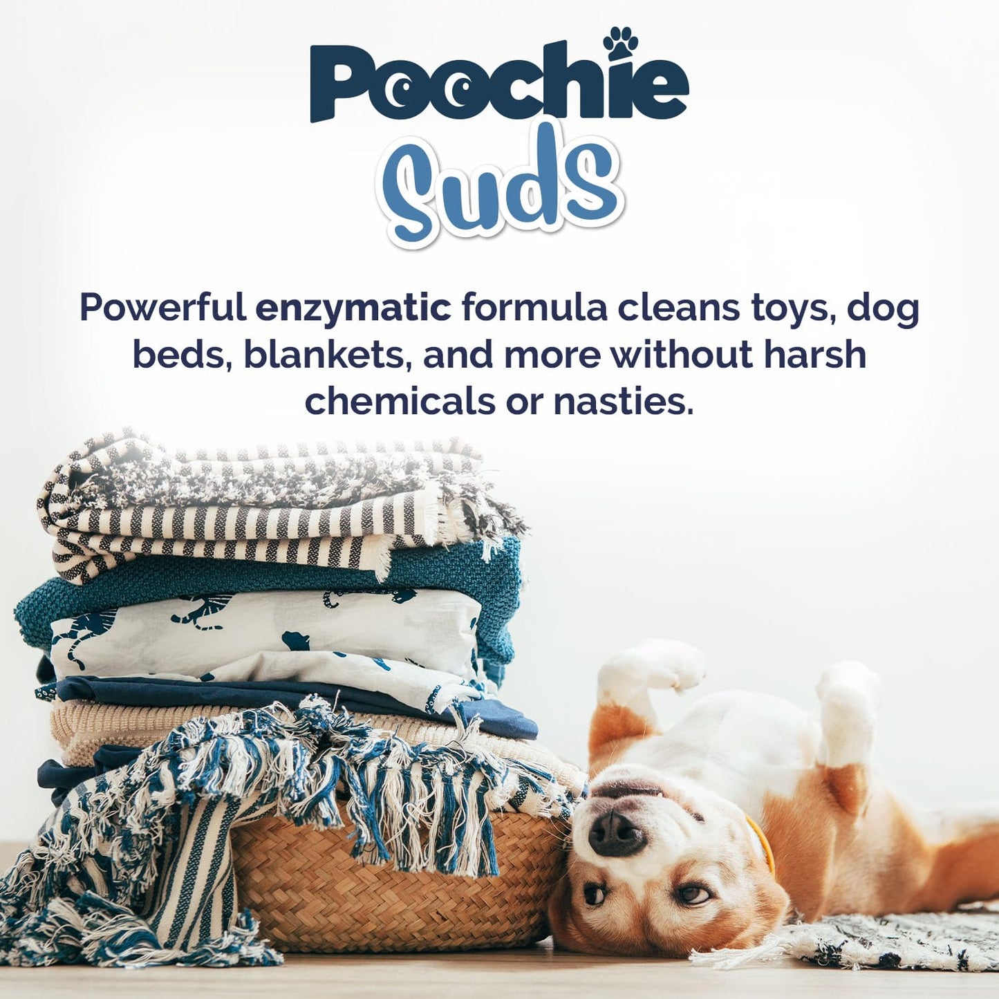 Poochie Suds Pet Laundry Detergent, Enzyme Cleaner and Odor Remover, Hypoallergenic and Fragrance-Free Pet Safe Detergent for Dog and Cat Bedding