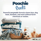 Poochie Suds Pet Laundry Detergent, Enzyme Cleaner and Odor Remover, Hypoallergenic and Fragrance-Free Pet Safe Detergent for Dog and Cat Bedding