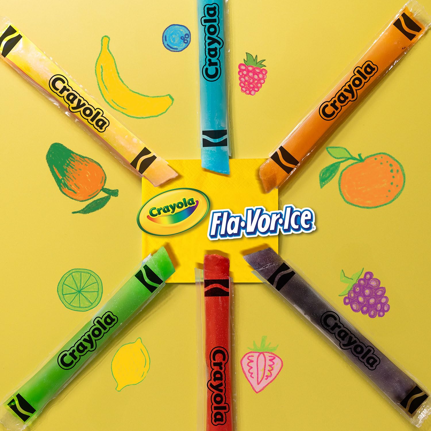 Crayola Fla-Vor-Ice Popsicle Variety Pack of 2 Oz Freezer Bars, Assorted Flavors, Banana Mango, Strawberry, Berry Punch, Orange, Grape, Lemon-Lime 96