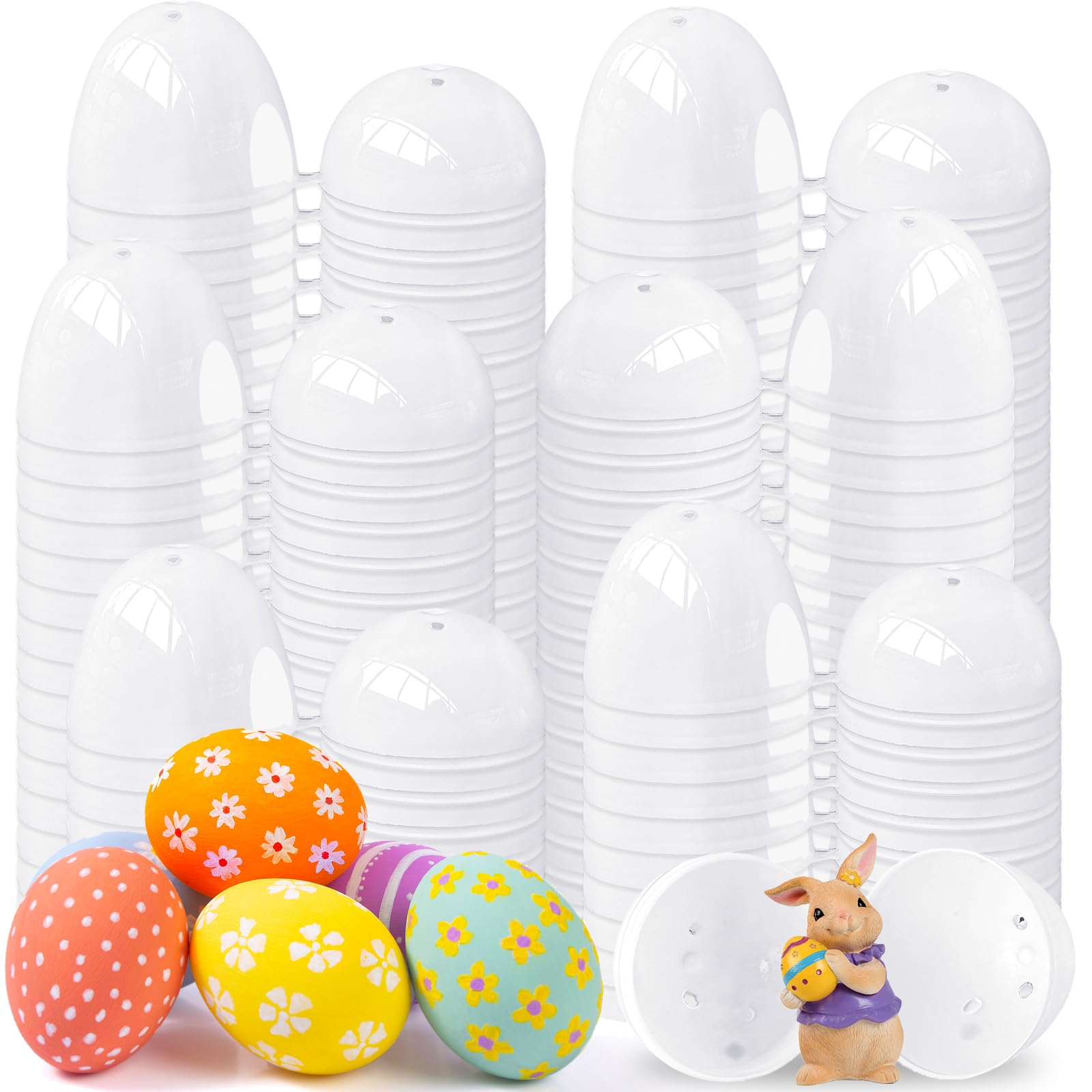 Baaxxango 100 Pieces Empty Easter Eggs,Blank White Plastic Eggs,Fillable Empty DIY Easter Eggs Bulk for Filling Easter Candy,Easter Theme Party