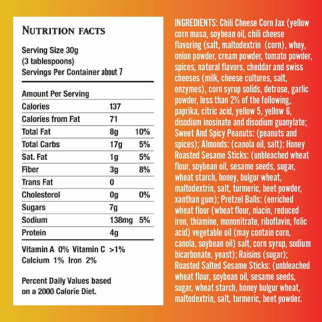 Germack® - Get Your Snack Sweet and Spicy Party Mix - Peanuts, Sesame Sticks, Chili Corn, Almonds, Raisins, Pretzels and Sesame Chips (Set of 2, 7oz