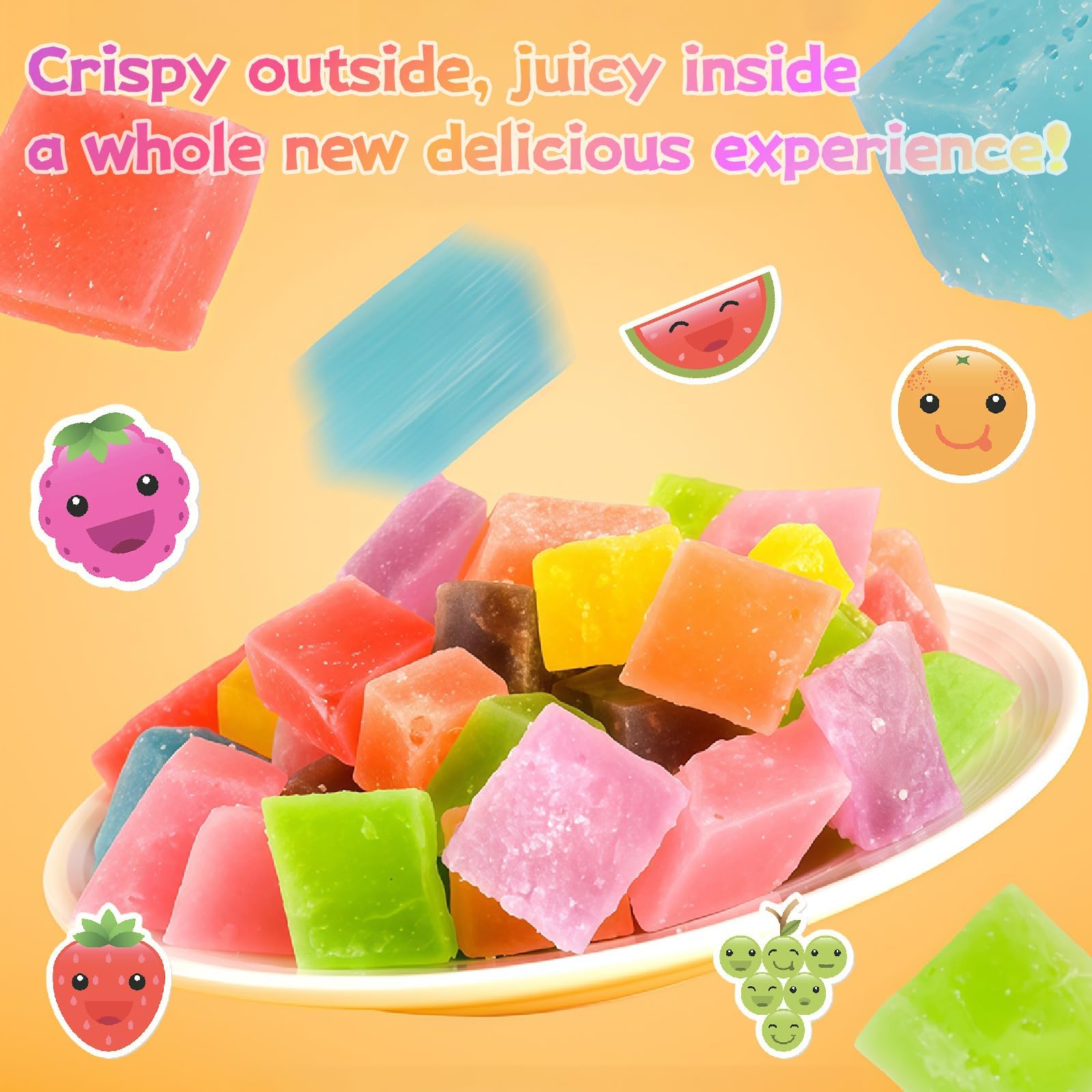 Crystal Candy Fruit Flavors, Colourful Assorted Gummy, Premium Amber Gemstone Snack Candies, Asmr Fruit Gems, Crunchy Outside Soft Inside Traditional