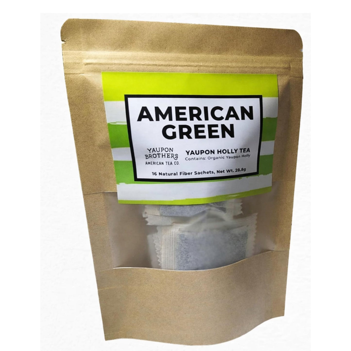 Yaupon Brothers American Green Yaupon Tea - 16 Eco-Friendly Organic Green Tea Bags Crafted from Antioxidant Rich Yaupon Organic Leaves - Caffeinated