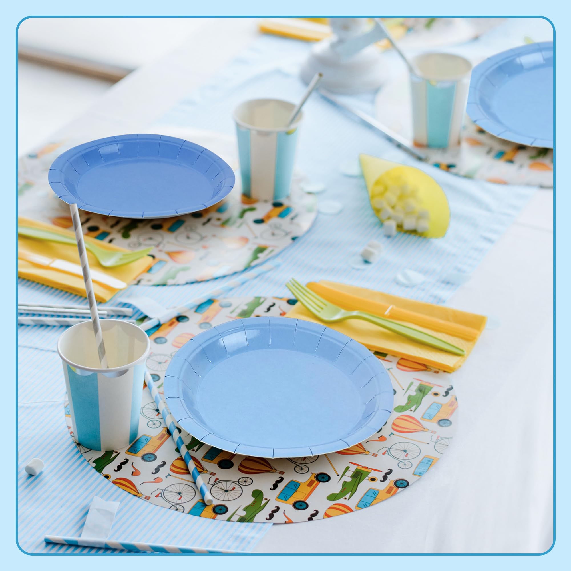 Axigundaone 144 Pcs Dusty Blue Paper Plates Bulk, 7 Inch Gradient Blue Cake Plate Disposable, Round Dessert Paper Plates for Birthday, Wedding, Party