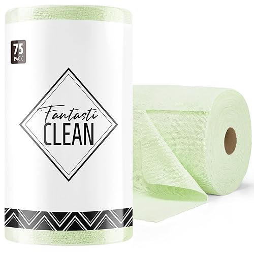 Fantasticlean Microfiber Cleaning Cloth Roll -75 Pack, Tear Away Microfiber Towels, 12" x 12", Reusable, Washable, Scratch Free, Ultra Absorbent