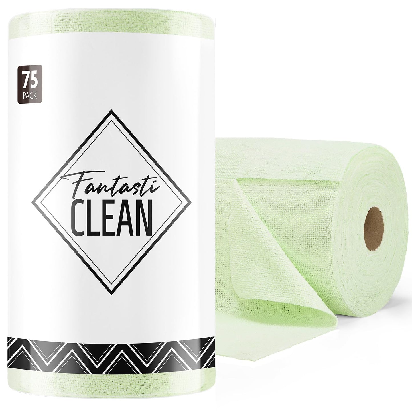 Fantasticlean Microfiber Cleaning Cloth Roll -75 Pack, Tear Away Microfiber Towels, 12" x 12", Reusable, Washable, Scratch Free, Ultra Absorbent