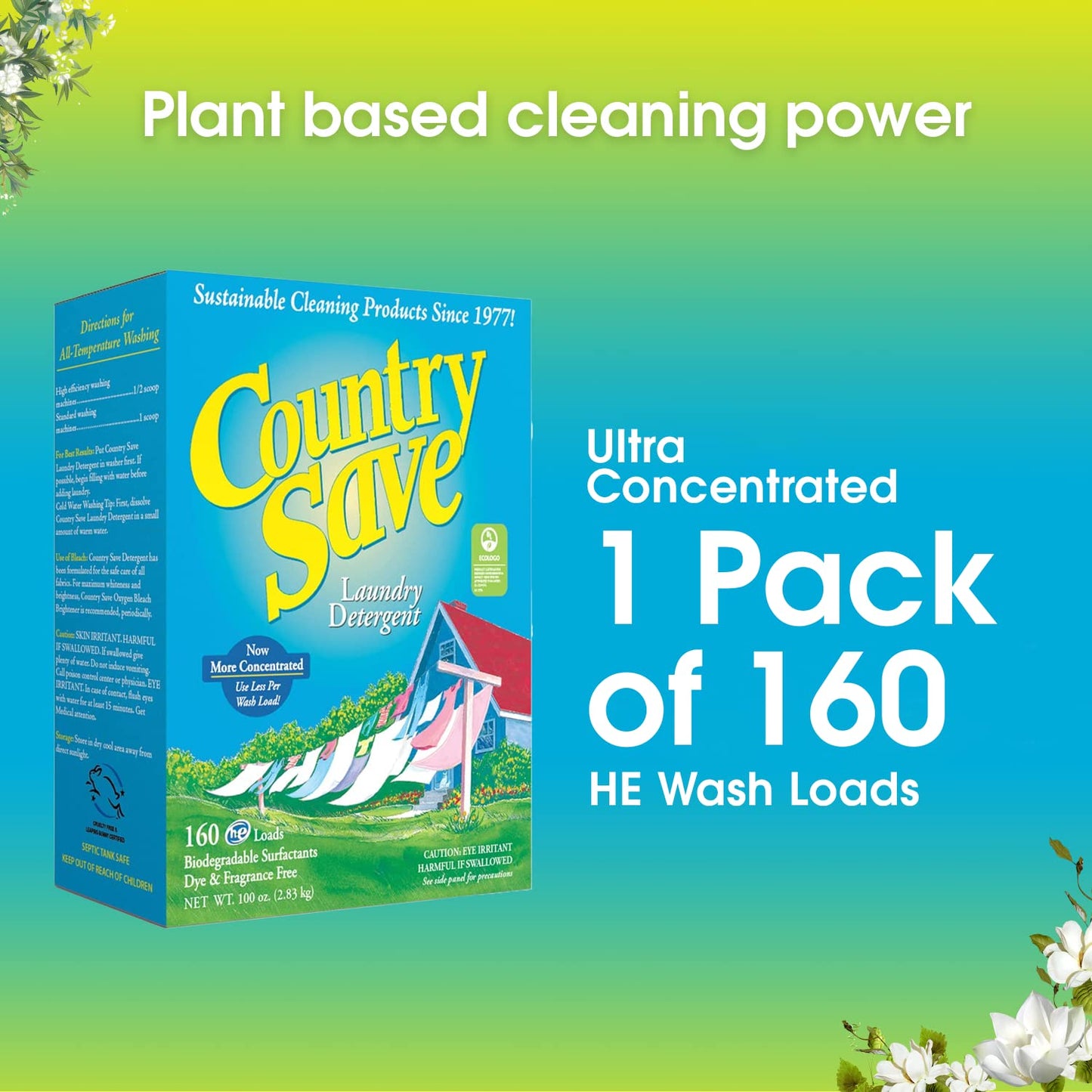 HE Natural Laundry Detergent Clear and Free of Fillers and Chemicals - Sensitive Washing Detergent Safe for Babies - Country Save Laundry Detergent