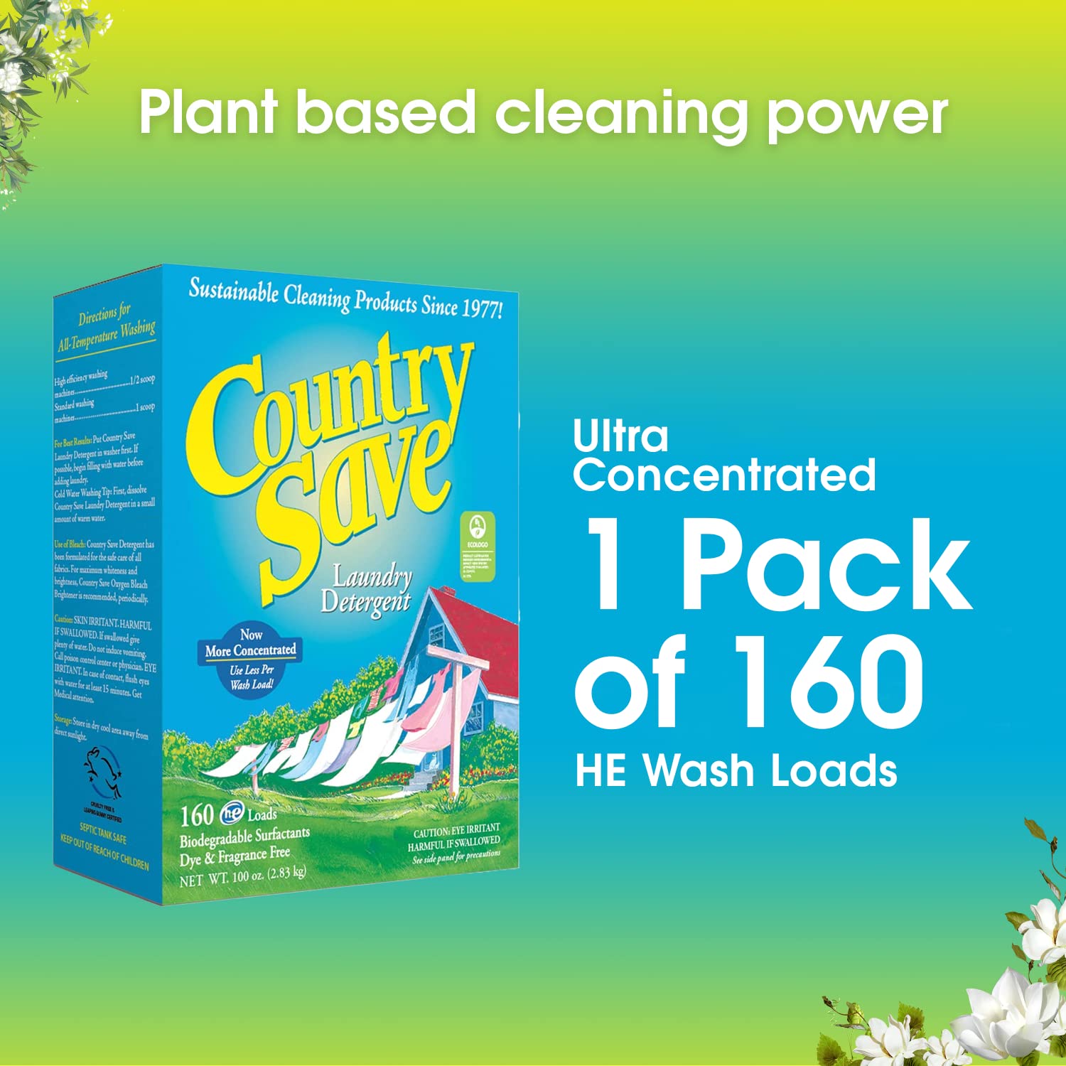 HE Natural Laundry Detergent Clear and Free of Fillers and Chemicals - Sensitive Washing Detergent Safe for Babies - Country Save Laundry Detergent