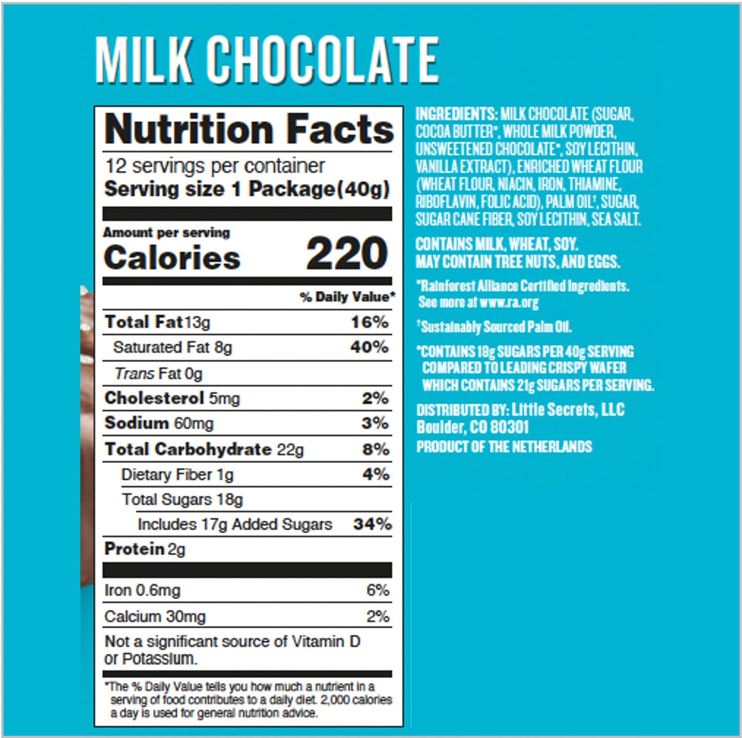 Little Secrets Milk Chocolate Crispy Wafers | 1 Twin Pack | Made in Europe | Nothing Artificial & No Sugar Alcohols | Sustainable Cocoa | 1.4oz, Pack