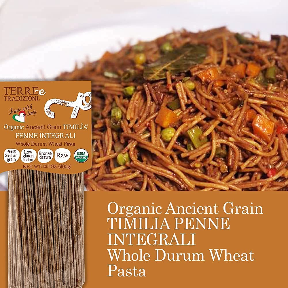 Tere e Tradizionni Organic Timilia/Tumminia Low-Gluten Index Whole Wheat Spaghetti Pasta - Ancient Grains Grown in Sicily Italy - Al Dente Texture