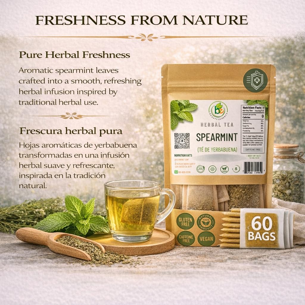 Yerbabuena Té (Spearmint Tea) - 60 Premium Tea Bags - 100% Natural Herbal Infusion (Mentha spicata) - Refreshing Minty Flavor & Digestive Support