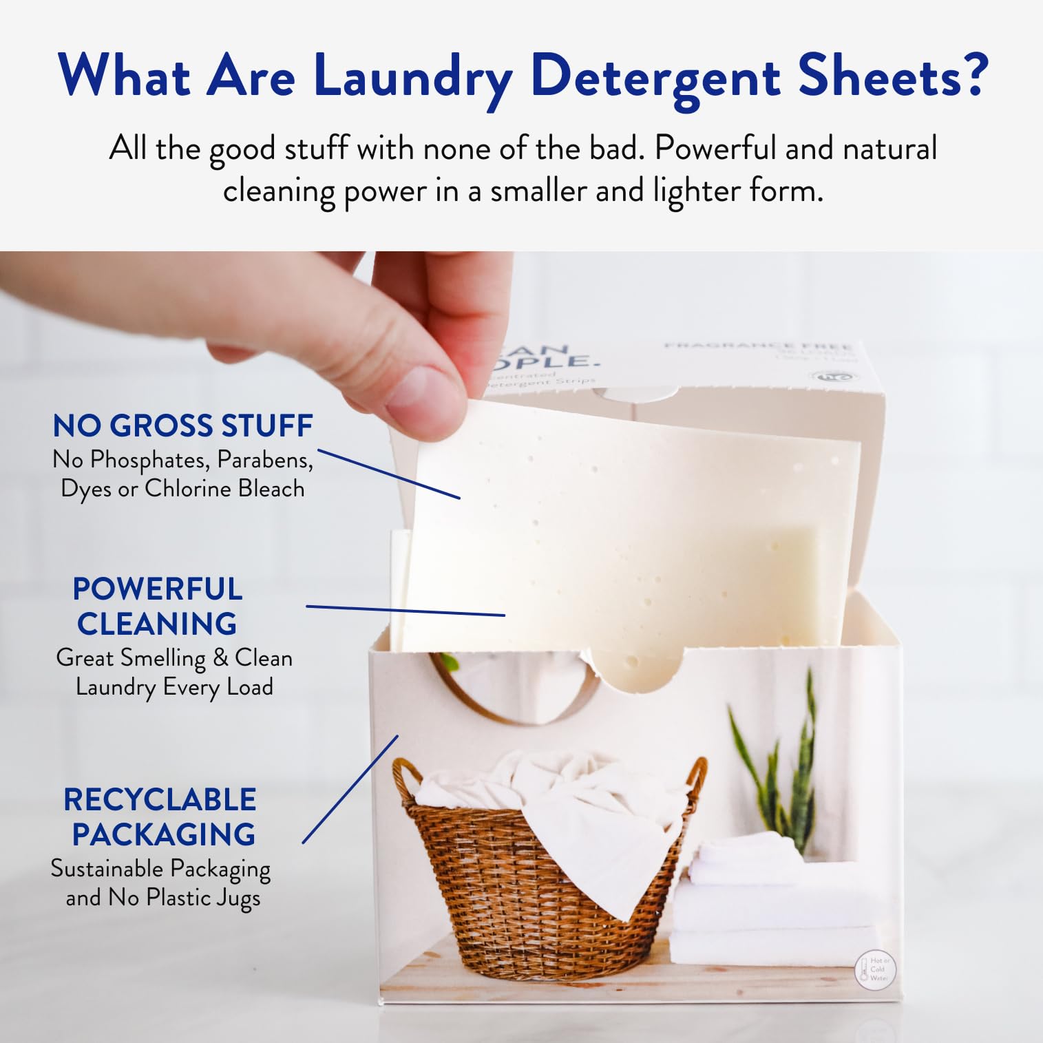 The Clean People Unscented Baby Laundry Detergent Sheets - Hypoallergenic - Ultra Concentrated, Recyclable Packaging, Fights Stains & Odors on Baby