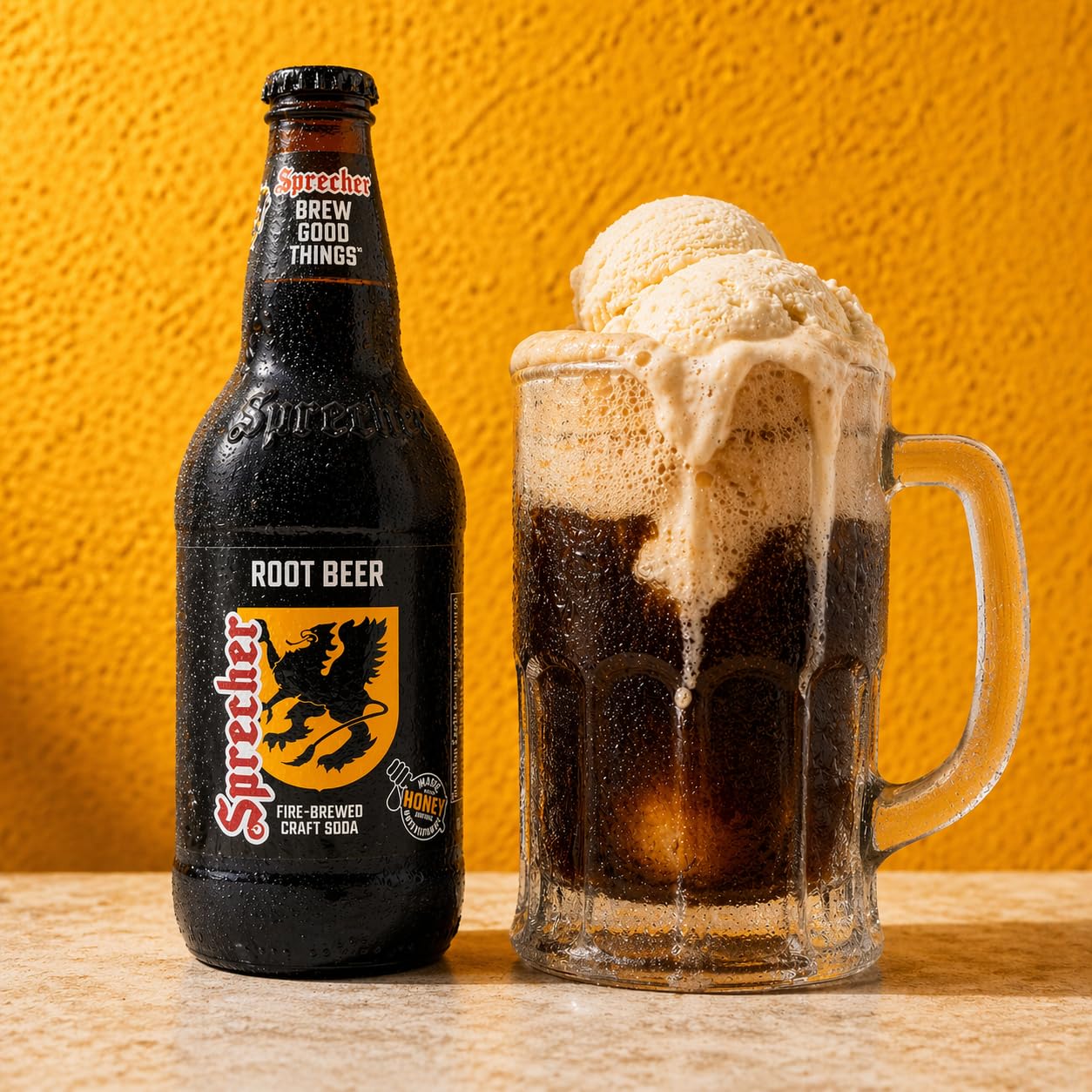 Sprecher Root Beer in 16 fl oz Glass Bottles (12 Pack), Fire-Brewed Craft Soda with Real Honey, Gourmet Handcrafted Soft Drink