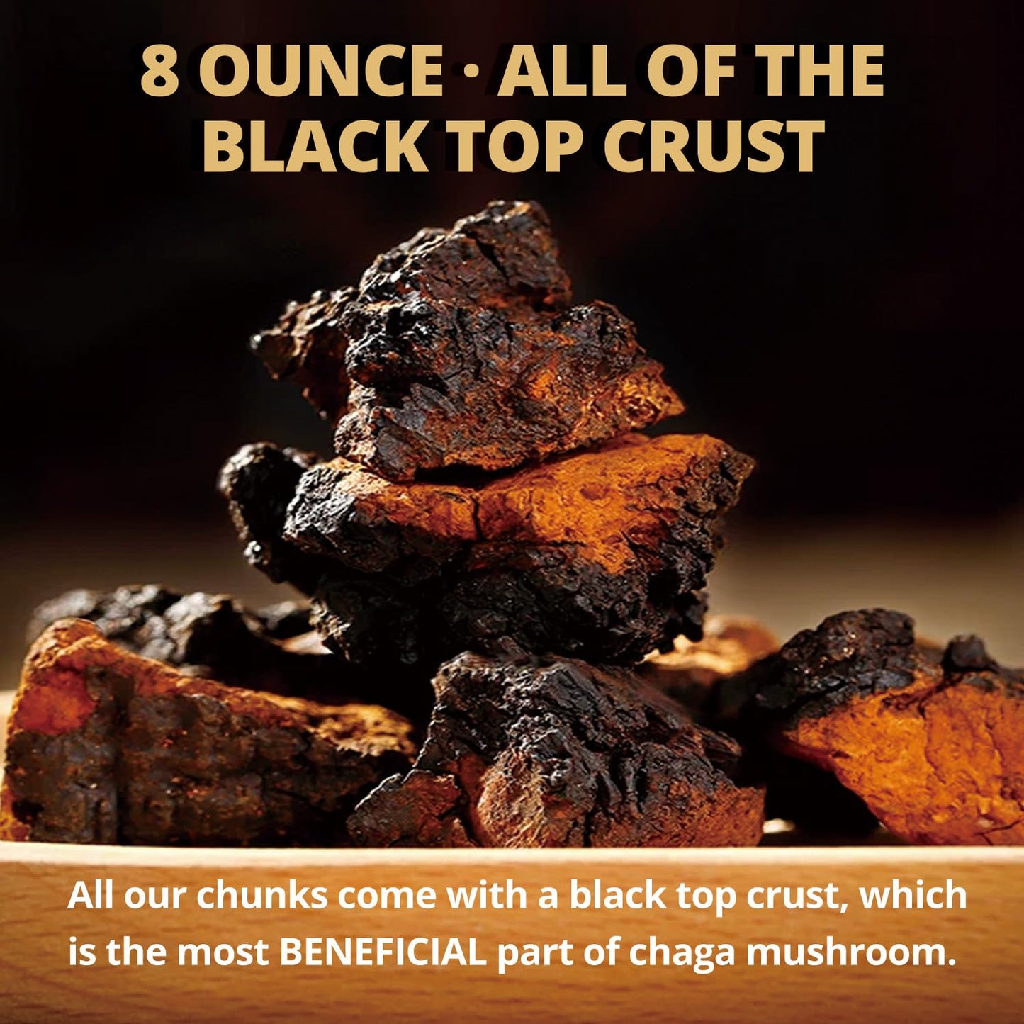 Chaga Mushroom Chunks - 8 Ounce, 100% Wild Harvested with Black Top Crust, Premium Raw Chaga Tea Chunks - Antioxidants, Focus, Healthy Drinks