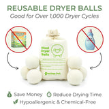 Heritage Park Wool Dryer Balls - 100% New Zealand Wool Handmade, Reusable Dryer Balls for Laundry - Decrease Drying Time - Set of 6 with Storage Bag