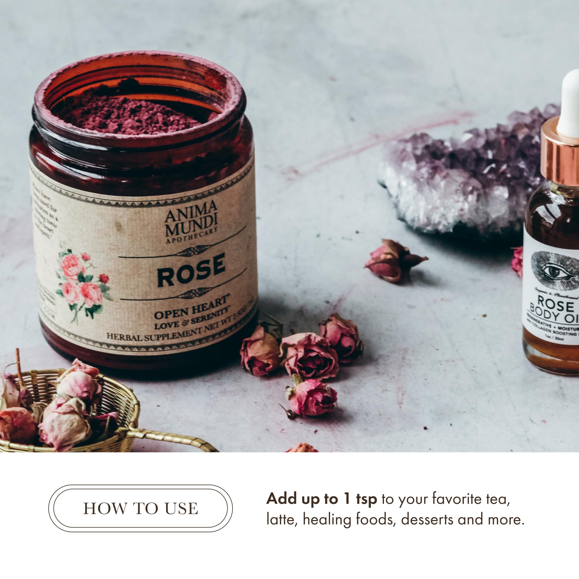 Anima Mundi Apothecary Love + Serenity Rose Petal Powder - with Edible Dried Rose Petals & Buds - for Heart Chakra - Fluffy, Aromatic Blend for Teas